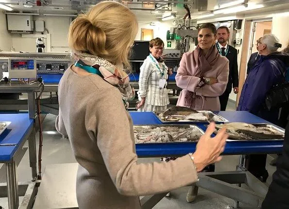 Crown Princess Victoria wore Andiata Odnala wool jacket in pink, and ByTiMo flared bell sleeve dress at research vessel