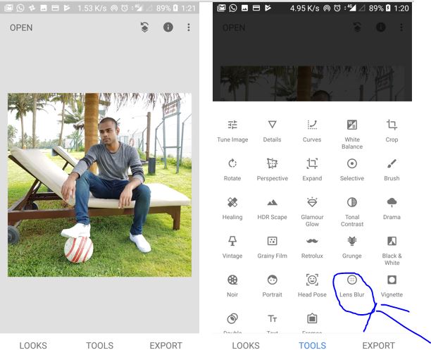 snapseed lens blur