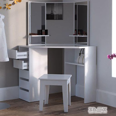 white wooden corner dressing table designs for modern bedroom