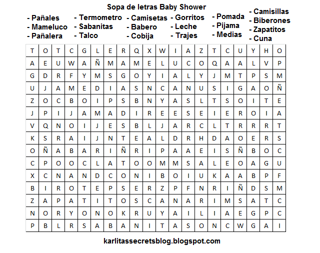 Karlitas Secrets Blog Sopa De Letras Para Baby Shower