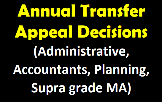 Annual Transfer Appeal  decisions (Administrative, Accountants, Planning, Supragrade MA)