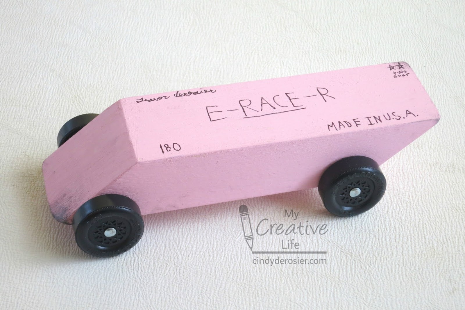 Cindy deRosier: My Creative Life: Pinewood Derby Car: The E-RACE-R