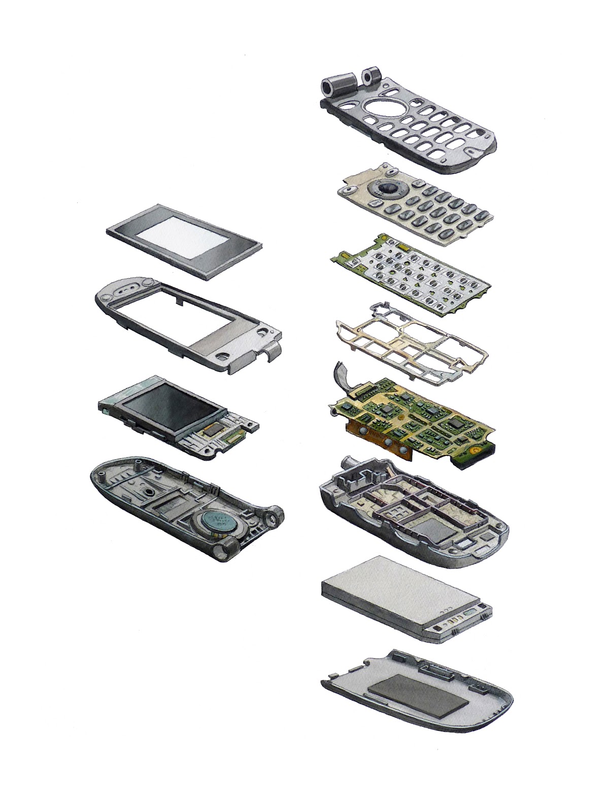 Alexis Demetriades Science Illustration Exploded Cell Phone