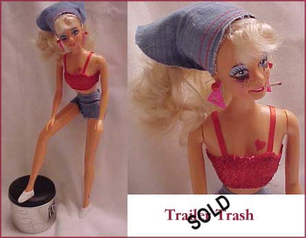 Barbie white doll trash