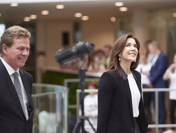 Crown Princess Mary wore Designers Remix Pleated Chiffon Skirt and Helmut Lang Leather Trimmed Wool Blend Crepe Blazer