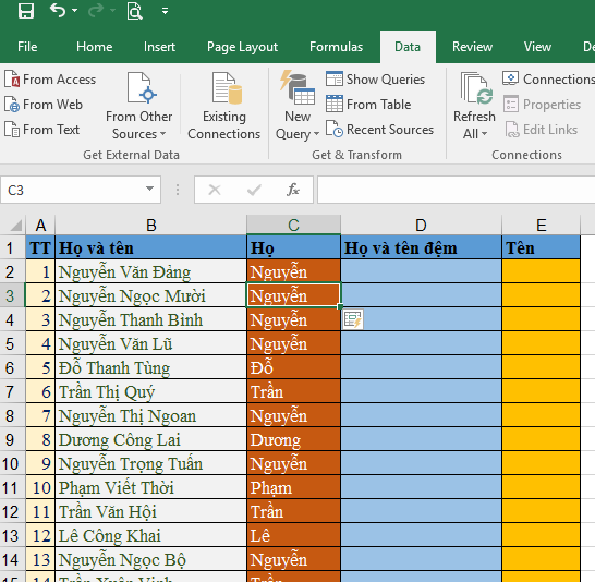 Tách họ tách tên trong Excel 2016 đơn giản trong 1 giây Tách họ tách tên trong Excel 2016 đơn giản trong 1 giây