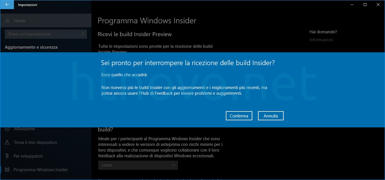 COME USCIRE DAL PROGRAMMA WINDOWS INSIDER PREVIEW visual data 6