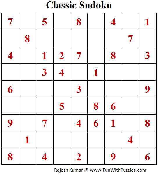Classic Sudoku Puzzle (Fun With Sudoku #203)
