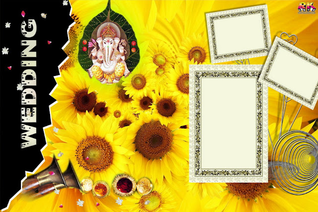 Digital Background, photo album  with sunflower background  & lord Ganesha