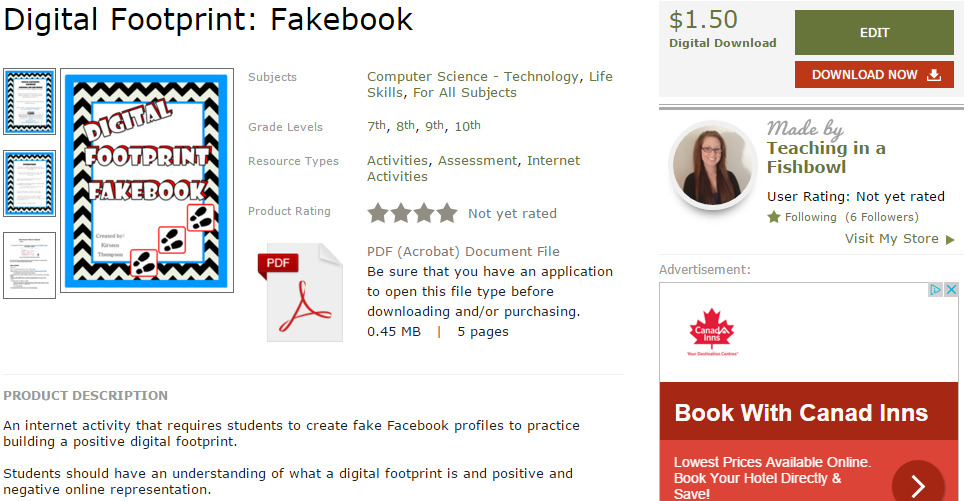 Teaching in a Fishbowl Digital Footprint Fakebook Assignment