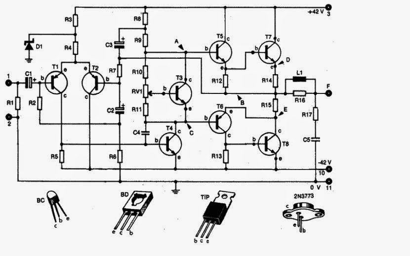 Electronics Circuit Application: Audio Amplifier 100W or 130W circuit