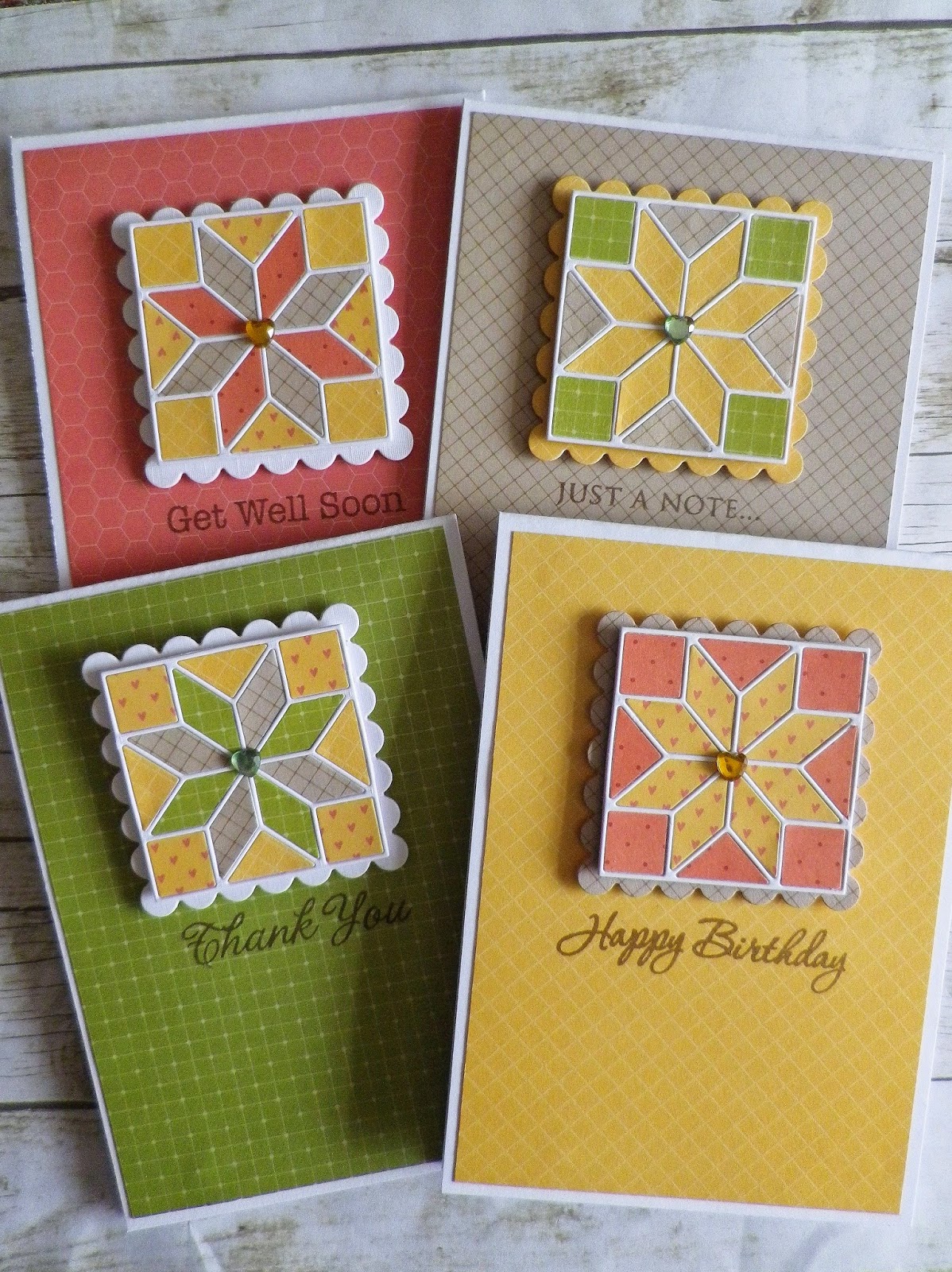 stamping and stitching Quilt Block Card Set