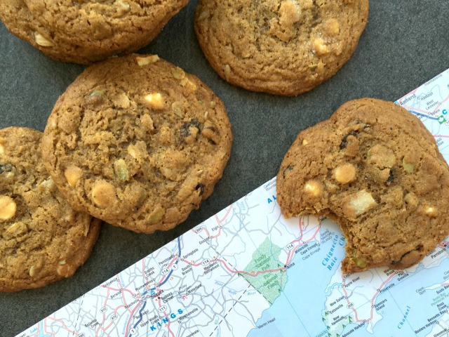 Jumbo trail mix cookies are perfect for summer hikes, picnics and road trips. Made with stone ground flour and flavoured with orange zest.