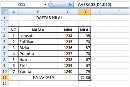 Fungsi Statistik Pada Microsoft Excel 2007