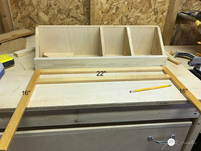 using repurposed crib slats to build a display frame for a desk organizer