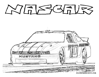 Cars COloring Pages,Printable NASCAR Mustang 2010 Coloring Page