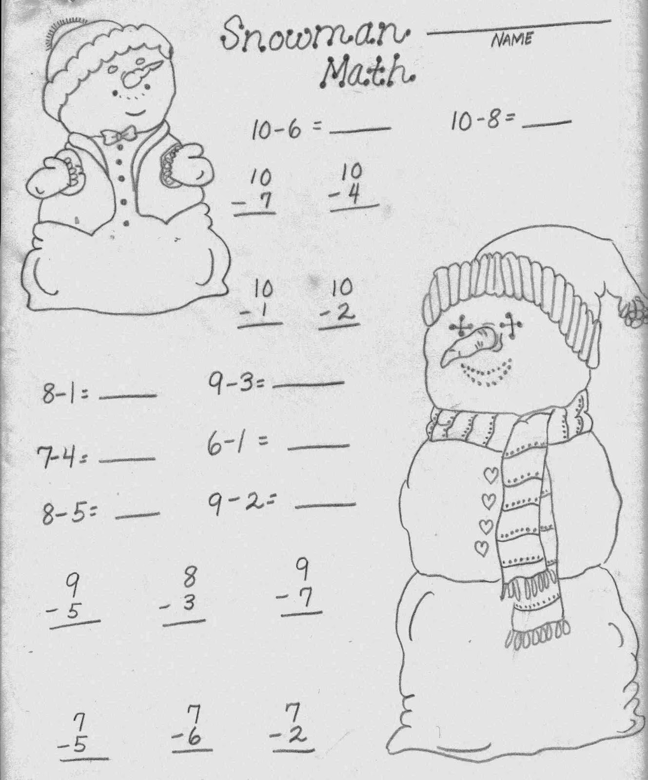 ELEMENTARY SCHOOL ENRICHMENT ACTIVITIES: SNOWMAN WORKSHEETS