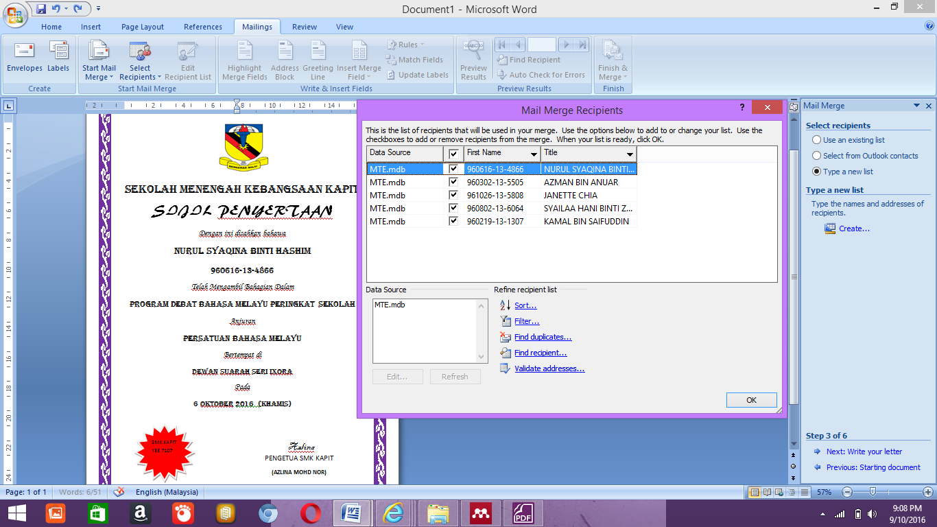 Cara Detting Taip Nama Pada Sijil Cara Print Sijil