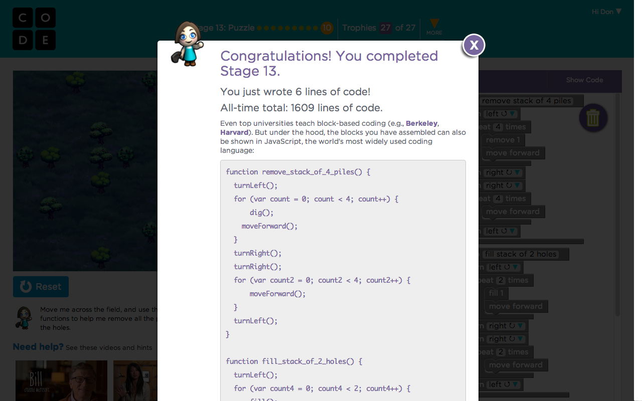 Code.org Lesson 13 The Farmer 2 Answers CODE | HUB | ORG: Stage 13 - The Farmer 2 #10