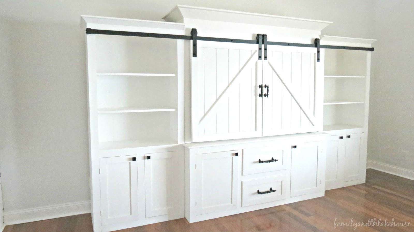 Family and the Lake House She's Here Home, Sliding Barn Door