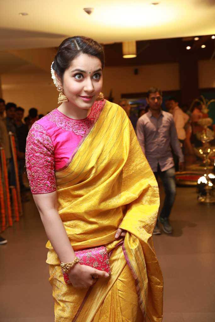 Rashi Khanna Photos In Yellow Saree At Director Krish Marriage