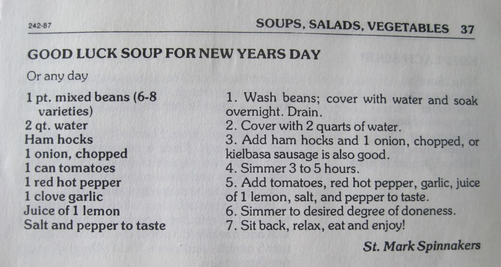 Discover St. Mark Good Luck Soup for New Year's Day
