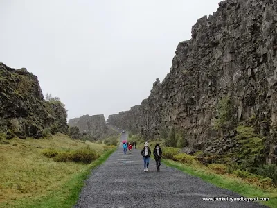where North American and Eurasian tectonic plates meet in Iceland in Thingvellir National Park