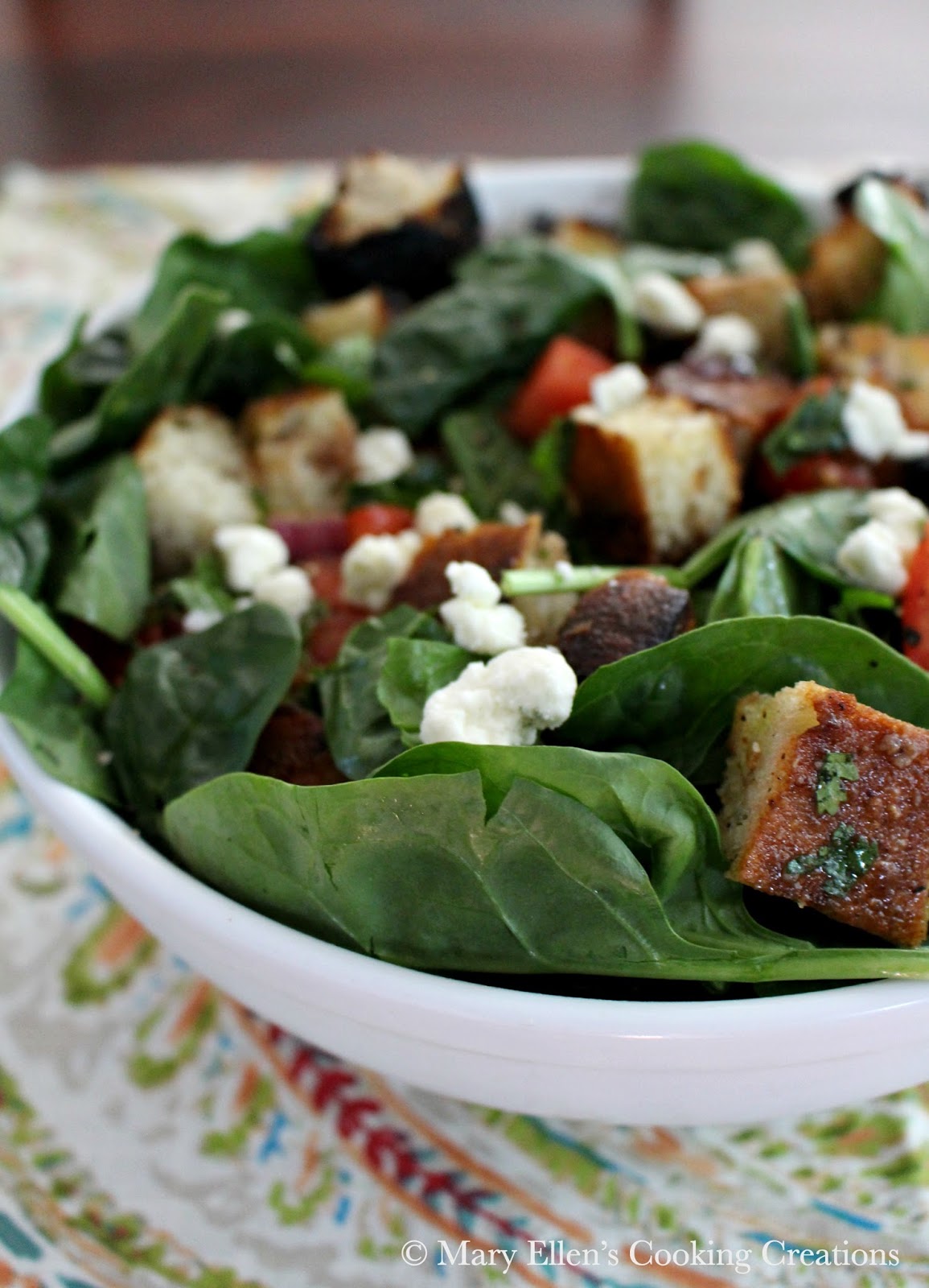 Mary Ellen's Cooking Creations Grilled Bread Salad with Spinach