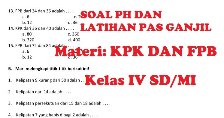 Soal Ceerita Kpk Dan Fpb Kls 4 Sd