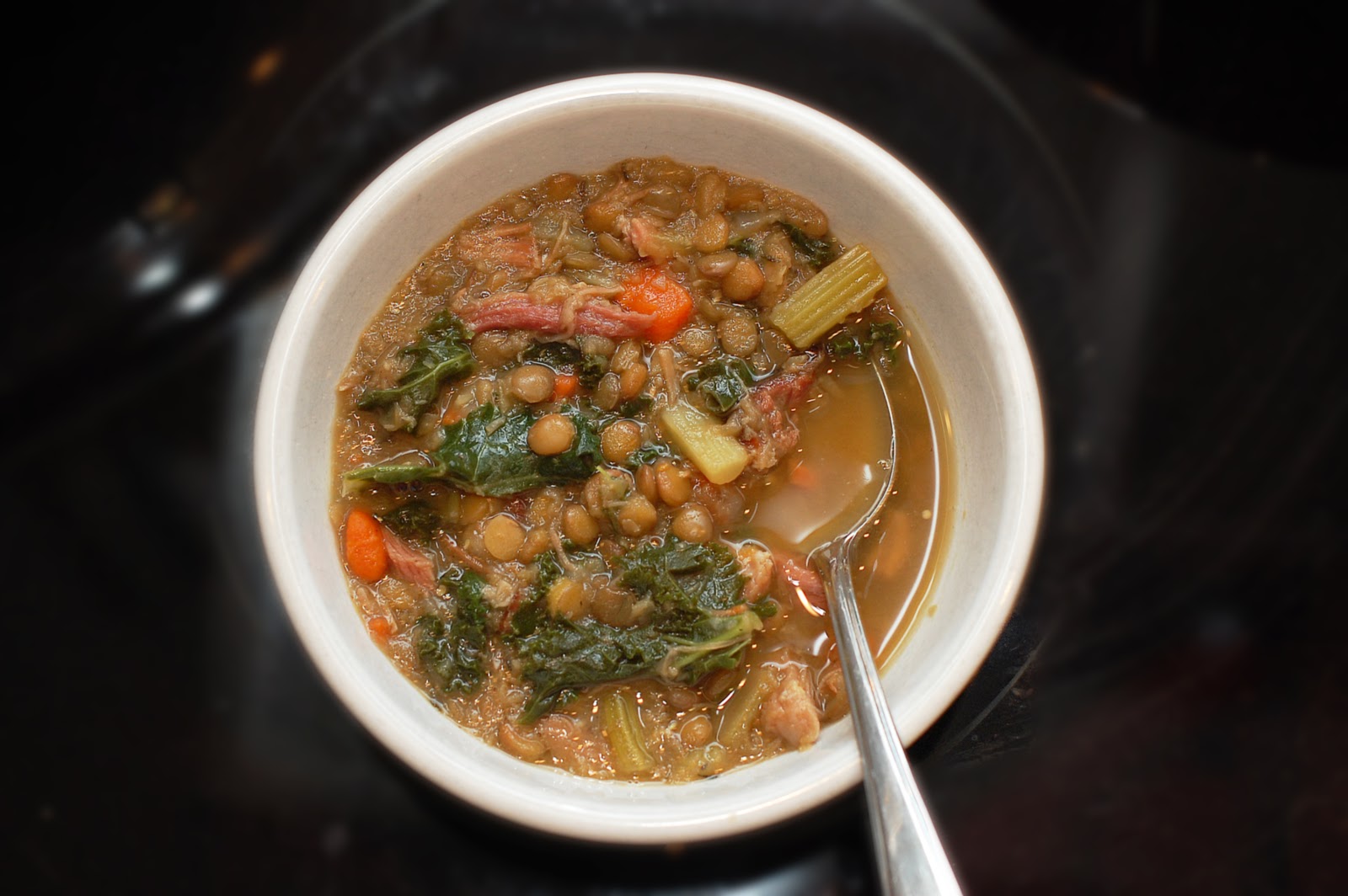 In Michelle's Kitchen Kale and Lentil Soup with Ham
