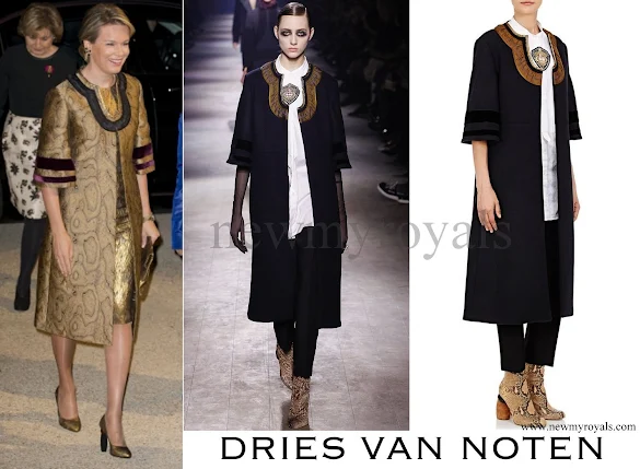 Queen Mathilde wore Dries Van Noten Coat and dress Winter 2016/2017 Collection