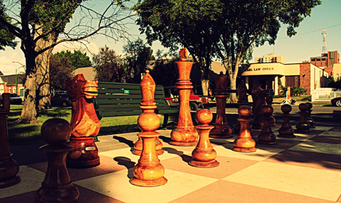 Giant Chess Game on the grounds of the Golden Tulip Lord Charles Hotel in  Cape Town South Africa Stock Photo - Alamy