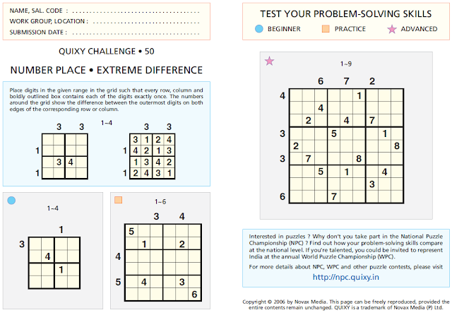 EXTREME DIFFERENCE SUDOKU Puzzles