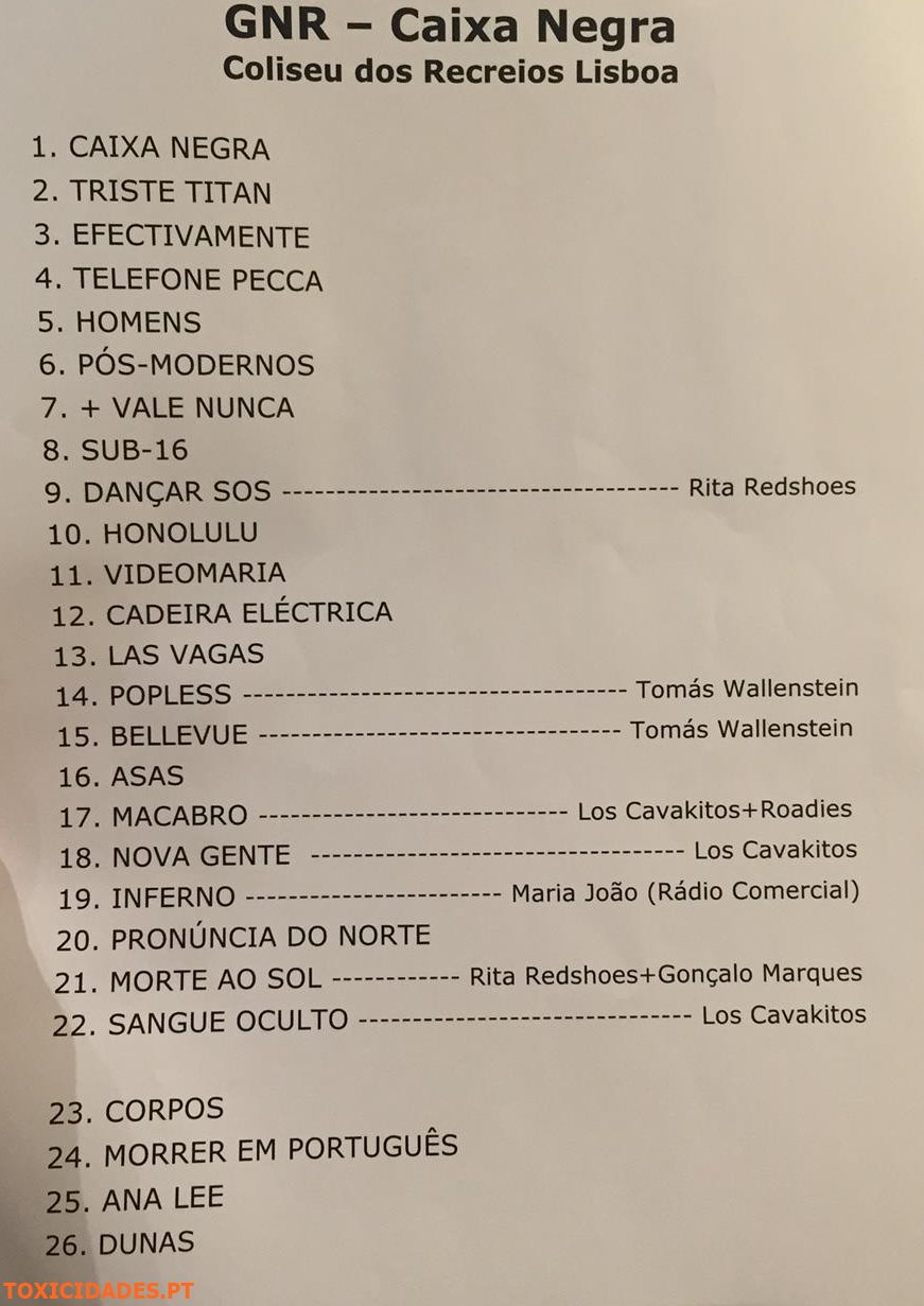 Toxicidades Setlist... GNR