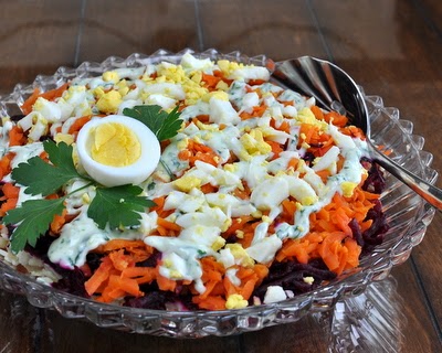 Finnish Rosolli Salad,  a rainbow of grated beet, carrot and potato traditional at Christmas in Finland but somehow perfect for Easter, too. #LowCarb #Paleo #GF #Whole30 For Weight Watchers, #PP3. #AVeggieVenture