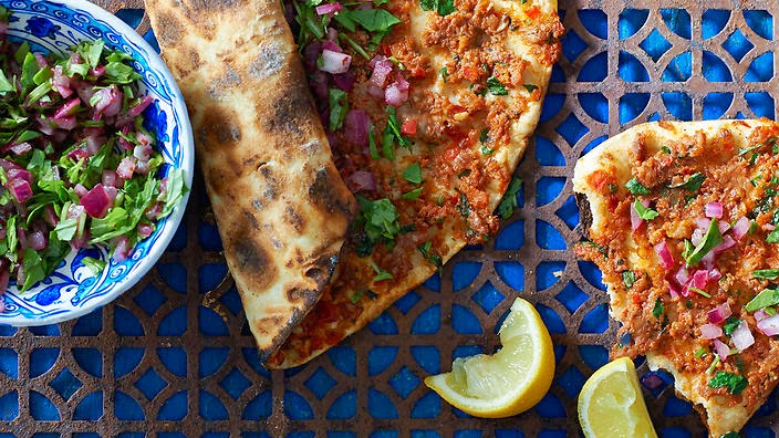 Thincrust pide with spicy lamb topping recipe LEBANESE RECIPES