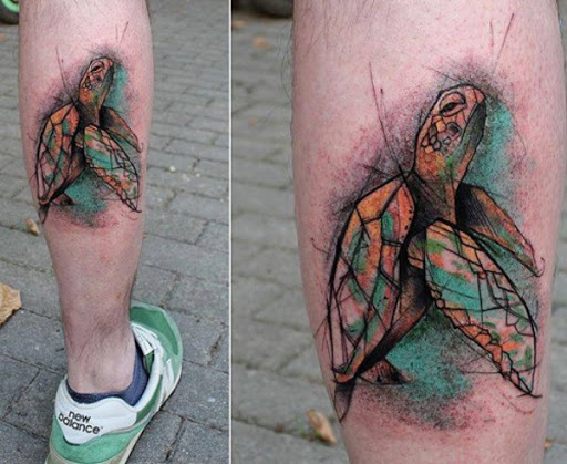 Colorido Esboçou Tartaruga Tatuagem