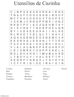 sopa de letras utensílios de cozinha