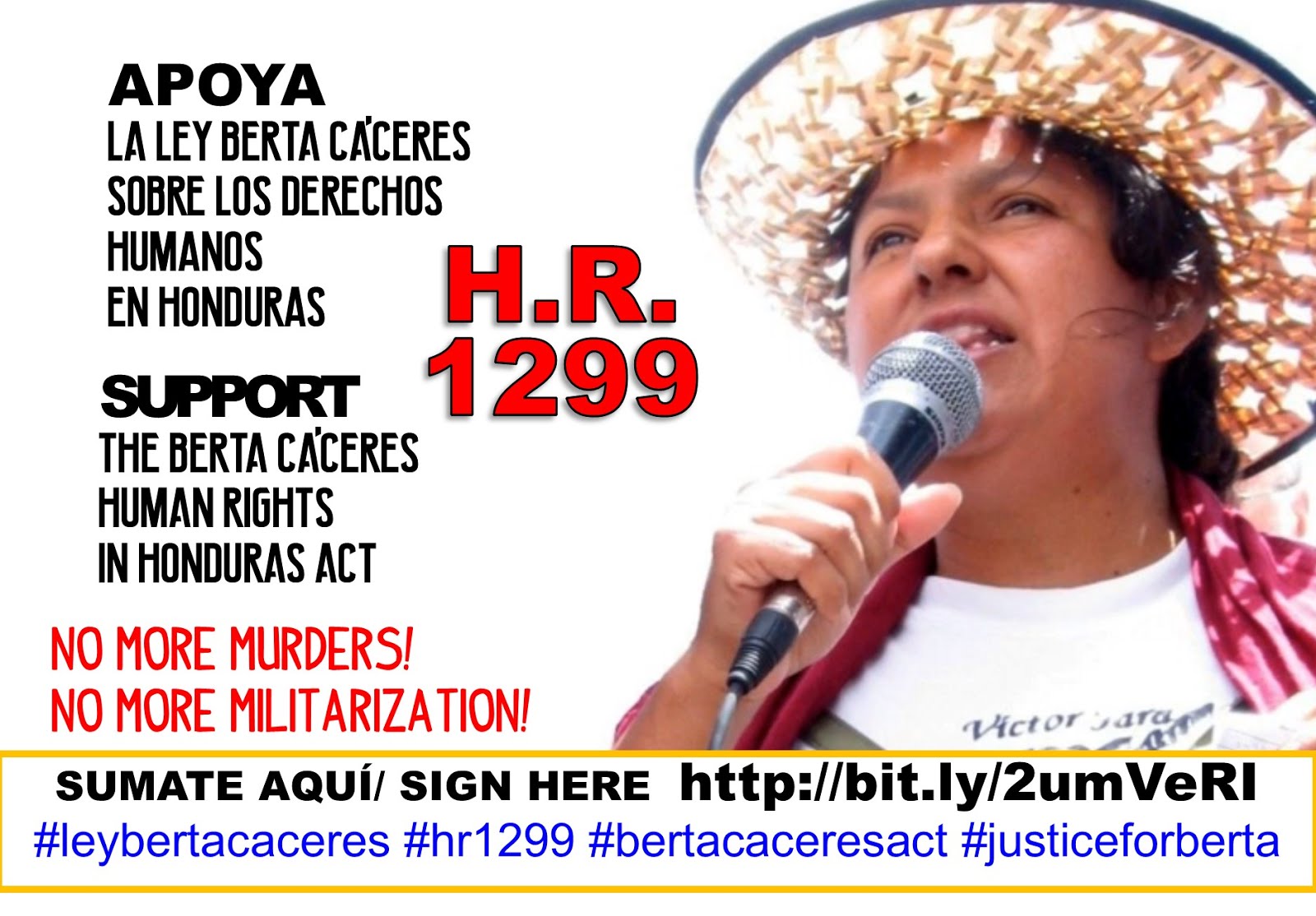 SUMATE!!! EN APOYO AL PROYECTO DE LEY “BERTA CÁCERES” PARA LOS DERECHOS HUMANOS EN HONDURAS