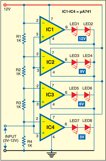 LED Voltmeter Circuit Diagram