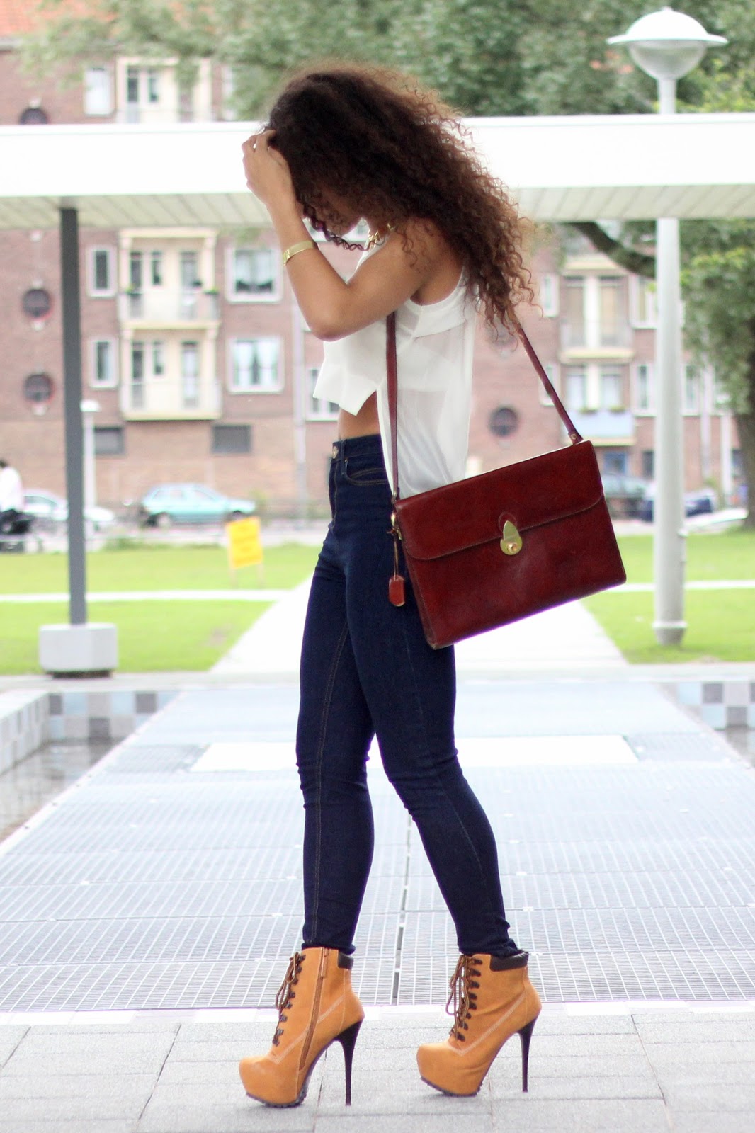 maroon timberlands outfit