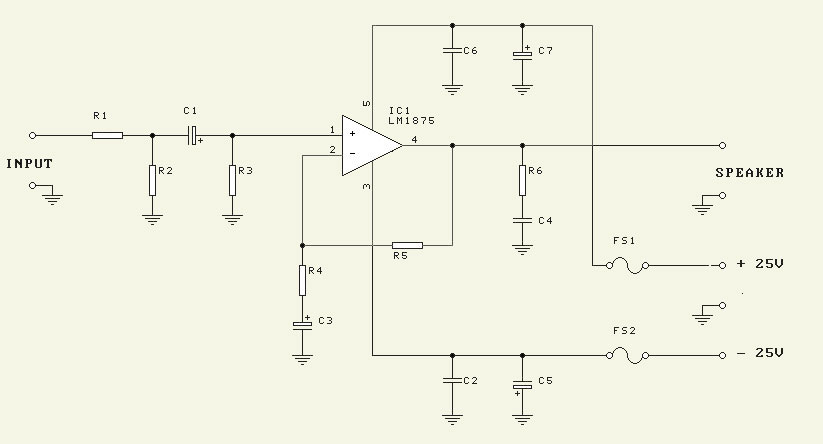 LM1875 25W Hi-Fi Audio Amplifier Circuit Schematic