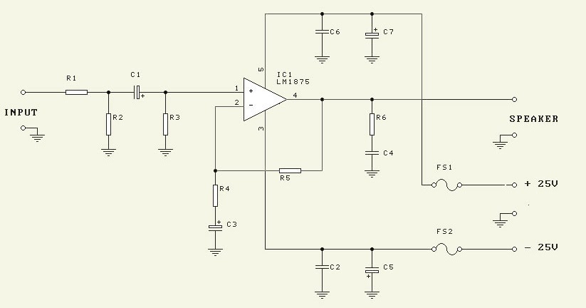 LM1875 25W Hi-Fi Audio Amplifier Circuit Schematic