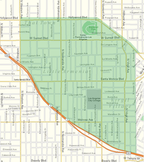 Map of Hollywood City, Tourist Maps: East Hollywood Street Map