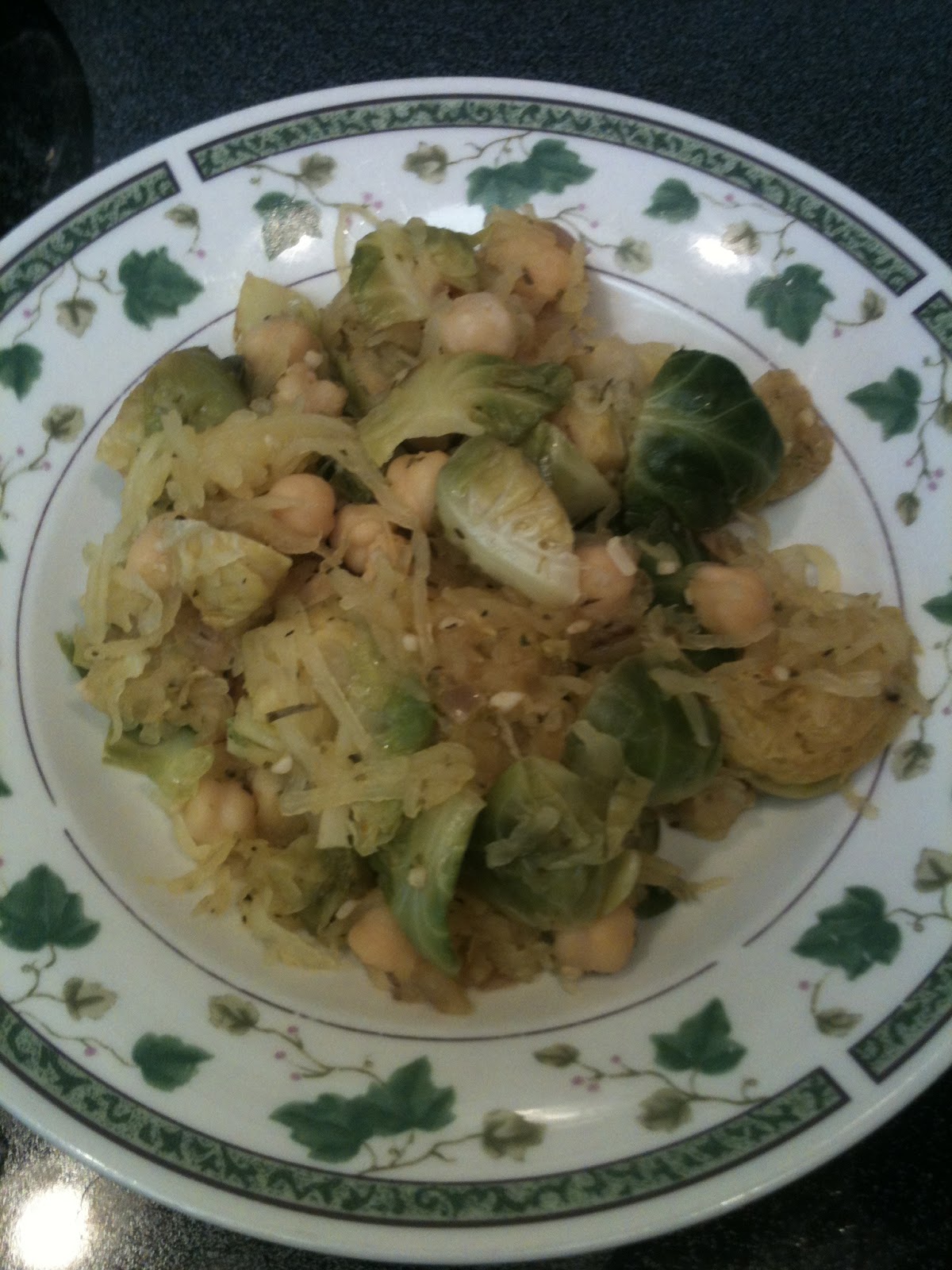The Gluten Free Vegan Spaghetti Squash with Roasted Brussel Sprouts and Chickpeas