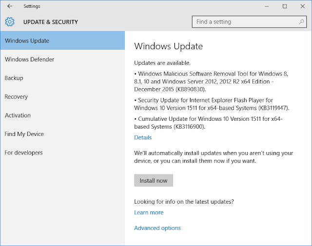 Update Baru Windows 10 Version 1511 (KB3116900)