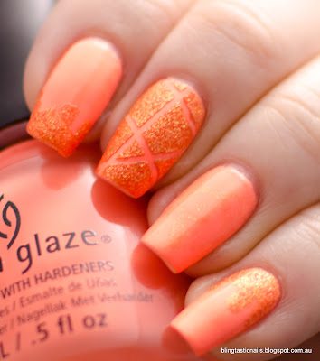 China Glaze Sun of a Peach with Zoya Beatrix nail art