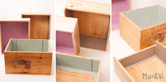 estantería con cajas de vino paso a paso