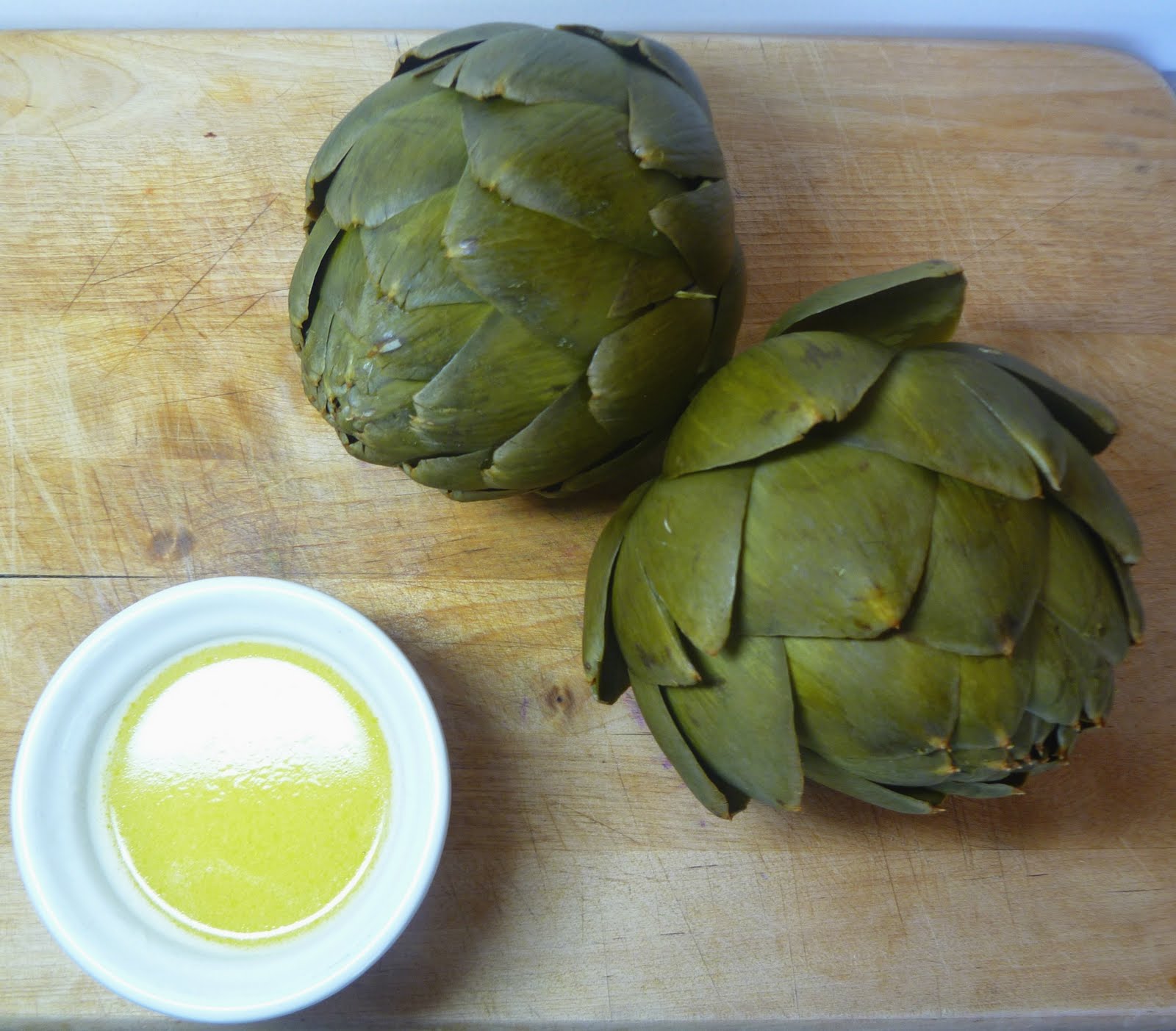 Vanilla Clouds and Lemon Drops Artichokes with Garlic Butter Dipping Sauce