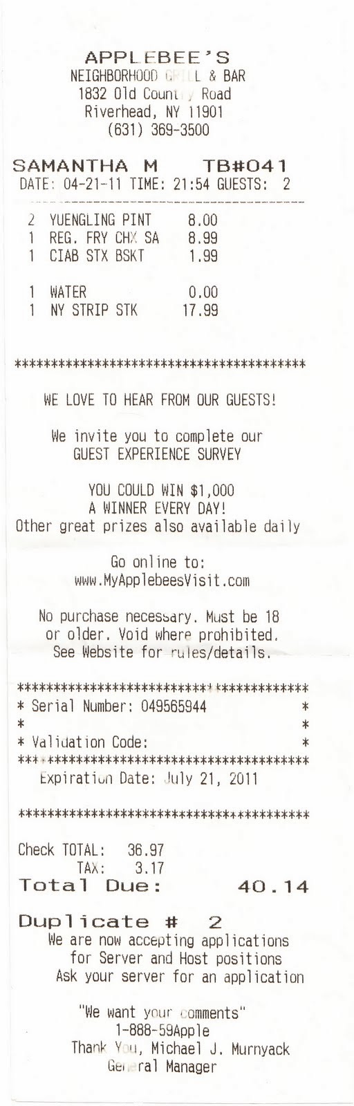 Applebee's, Riverhead Eating Without Moving